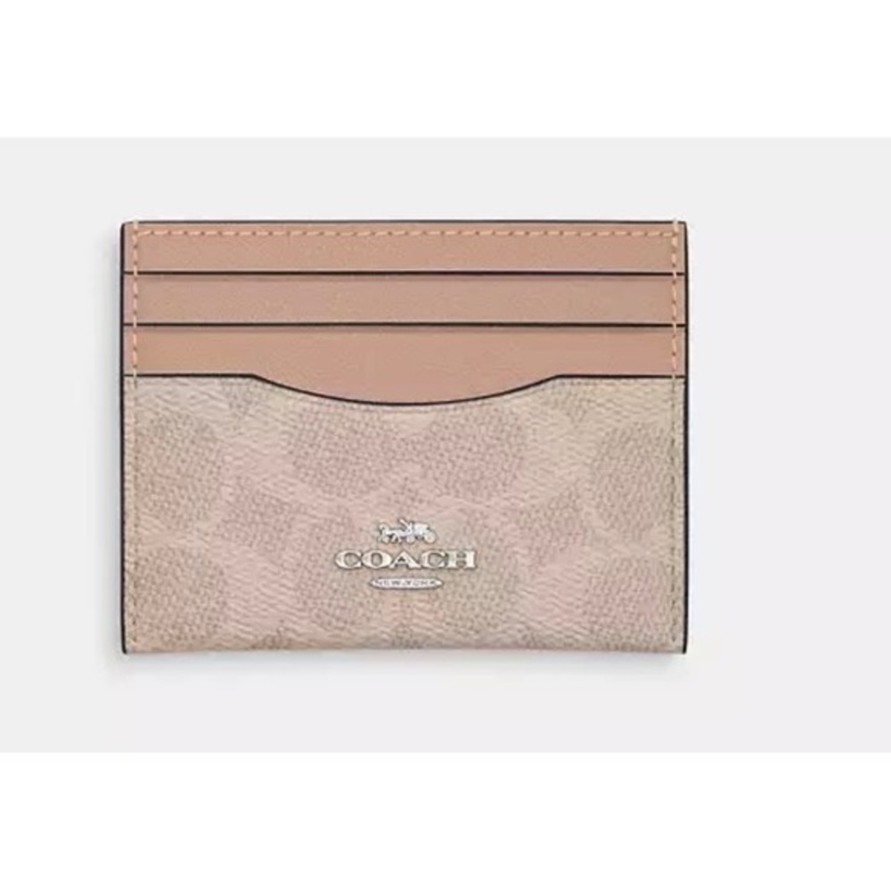 Coach Card Holder Khaki Signature Slim ID CH415 Leather NWT - Picture 2 of 3